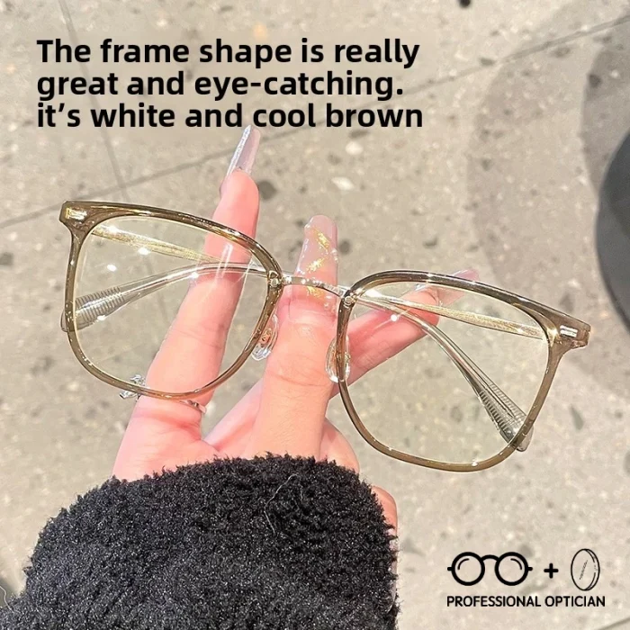 Tea-Colored Titanium Blue Light Prescription Glasses Women Big Face Frame Retro Optical Okulary Korekcyjne Damskie Na Receptę - Image 5