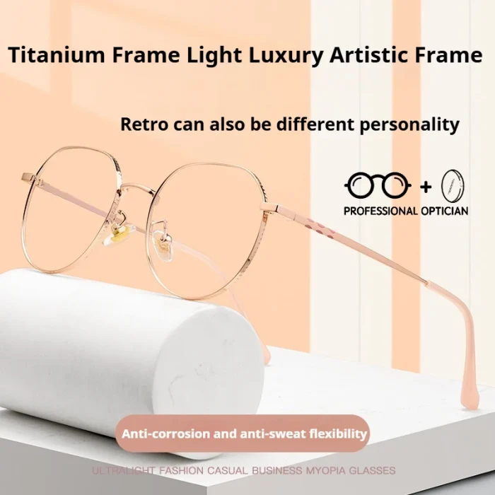 Women's Vintage Titanium Glasses Frame - Retro Round HD Optical Eyewear, Lightweight Prescription Eyeglasses Blue Light - Image 6