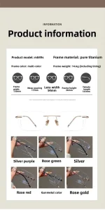 Ultra-light Pure Titanium Rimless Spectacle Frames Gold Wire Small Frame Glasses Frames for Men Women Can Be Fitted with Lenses - Image 12