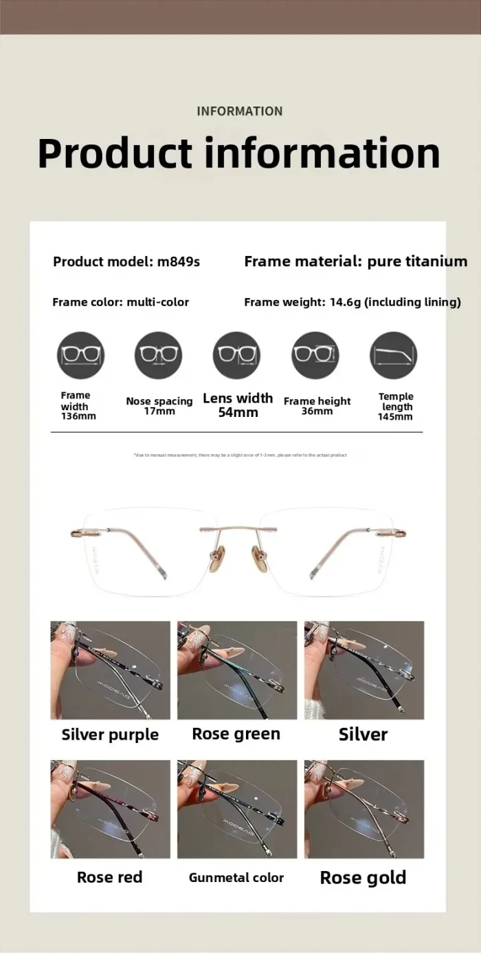 Ultra-light Pure Titanium Rimless Spectacle Frames Gold Wire Small Frame Glasses Frames for Men Women Can Be Fitted with Lenses - Image 12