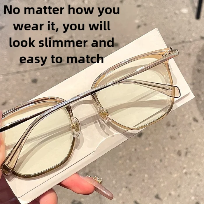 Tea-Colored Titanium Blue Light Prescription Glasses Women Big Face Frame Retro Optical Okulary Korekcyjne Damskie Na Receptę - Image 7