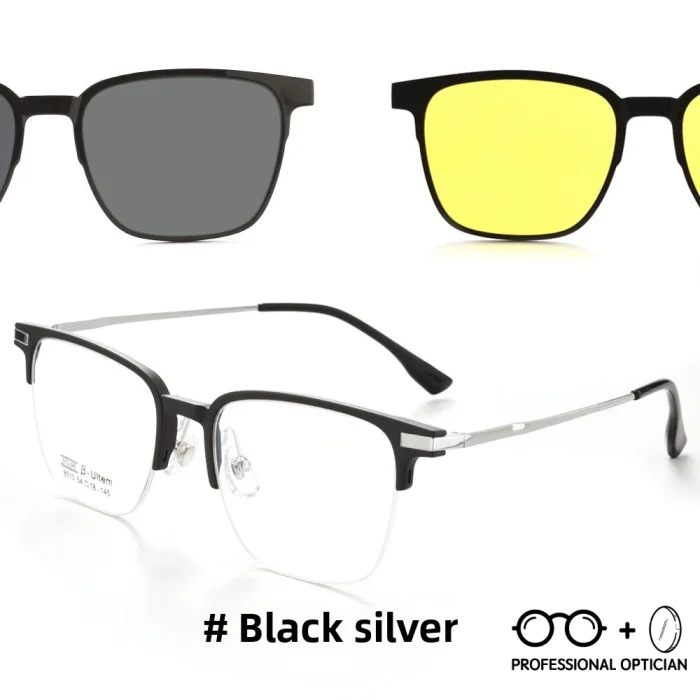 TR90 Magnetic Clip-On Business Sunglasses Night Driving Prescription Glasses Men Eyewear Summer Polarized Myopia Eyeglasses - Image 5