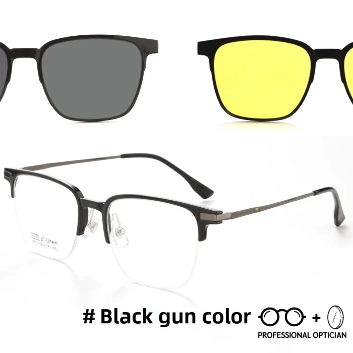 TR90 Magnetic Clip-On Business Sunglasses Night Driving Prescription Glasses Men Eyewear Summer Polarized Myopia Eyeglasses - Image 2