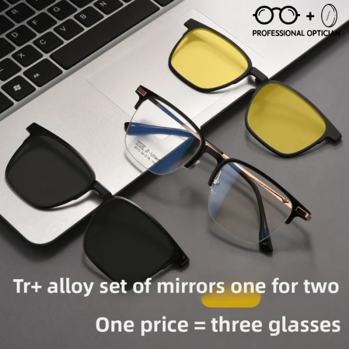 TR90 Magnetic Clip-On Business Sunglasses Night Driving Prescription Glasses Men Eyewear Summer Polarized Myopia Eyeglasses - Image 6