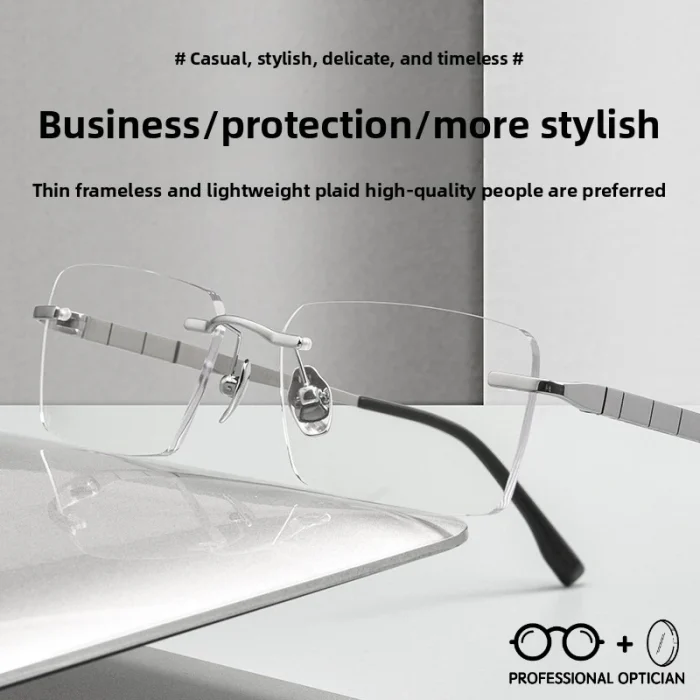 Ultralight Pure Titanium Simple Rimless Business Myopia Anti BlueLight Glasses Men Optical Prescription Multifocales Progresivos - Image 5