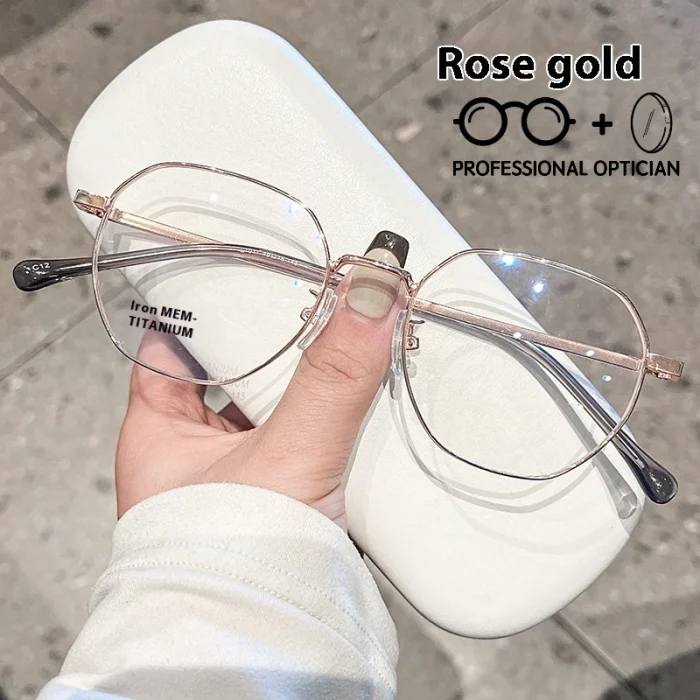 Unisex Ultra Light Polygon Alloy Fashion Myopia Hyperopia Astigmatism Anti Blue Light Prescription Optical Glasses - Image 4