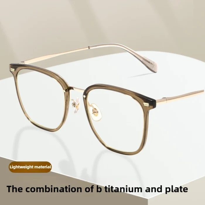Tea-Colored Titanium Blue Light Prescription Glasses Women Big Face Frame Retro Optical Okulary Korekcyjne Damskie Na Receptę - Image 6