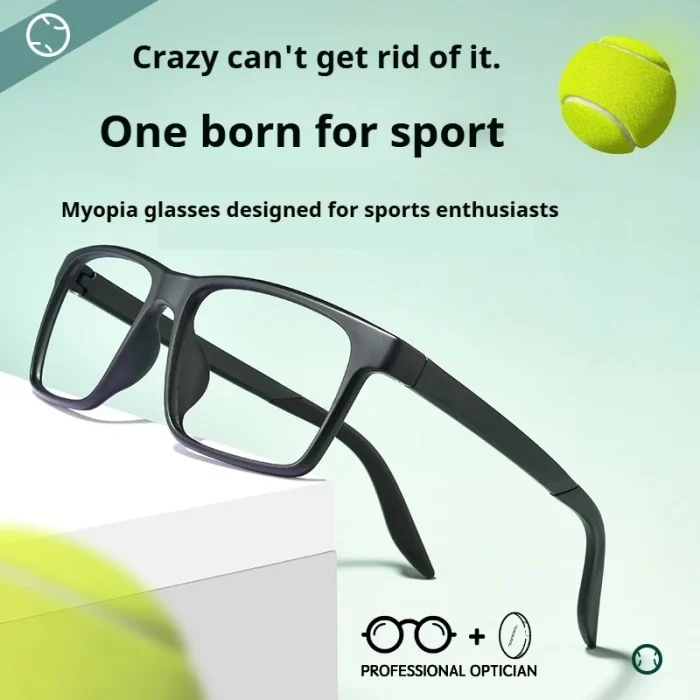 Men's Sport Black Frame Glasses Men- Oversize TR90 Design Sports Eyeglasses for Large Faces, Anti-Slip Temples Shockproof Lenses - Image 5